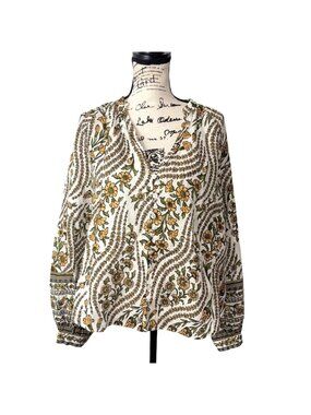 Veronica Beard Women Size 10 Ailani Floral Linen Top Button-Up Long Sleeve